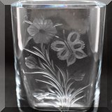 G04. Signed Strombergshyttan Swedish etched glass vase. 5&rdquo;h 